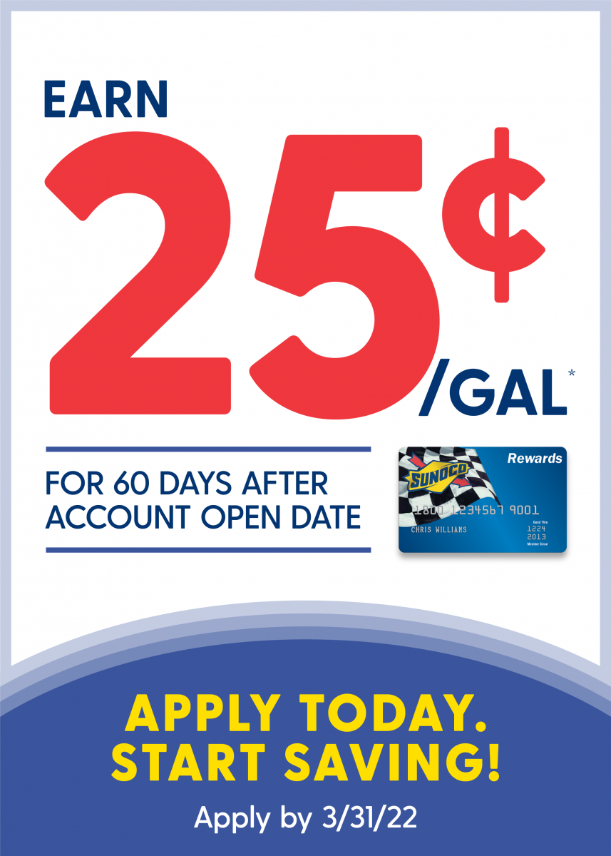 Earn 15 cents off per gallon for 90 days after account open date