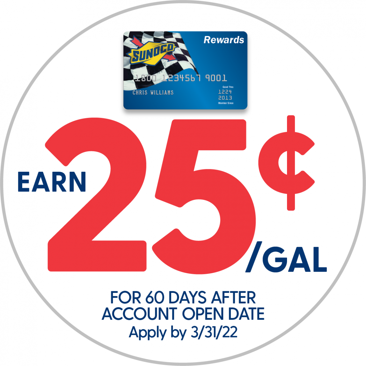 Earn 15¢ off per gallon for 90 days after account open date