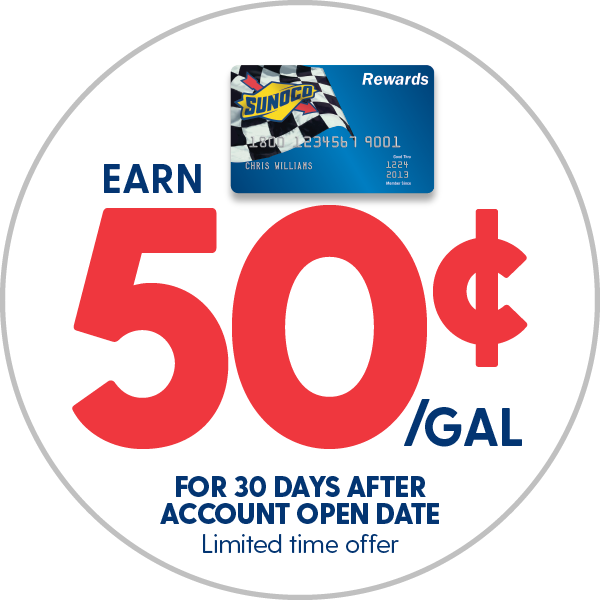 Earn 50¢ off per gallon with Sunoco Rewards credit card