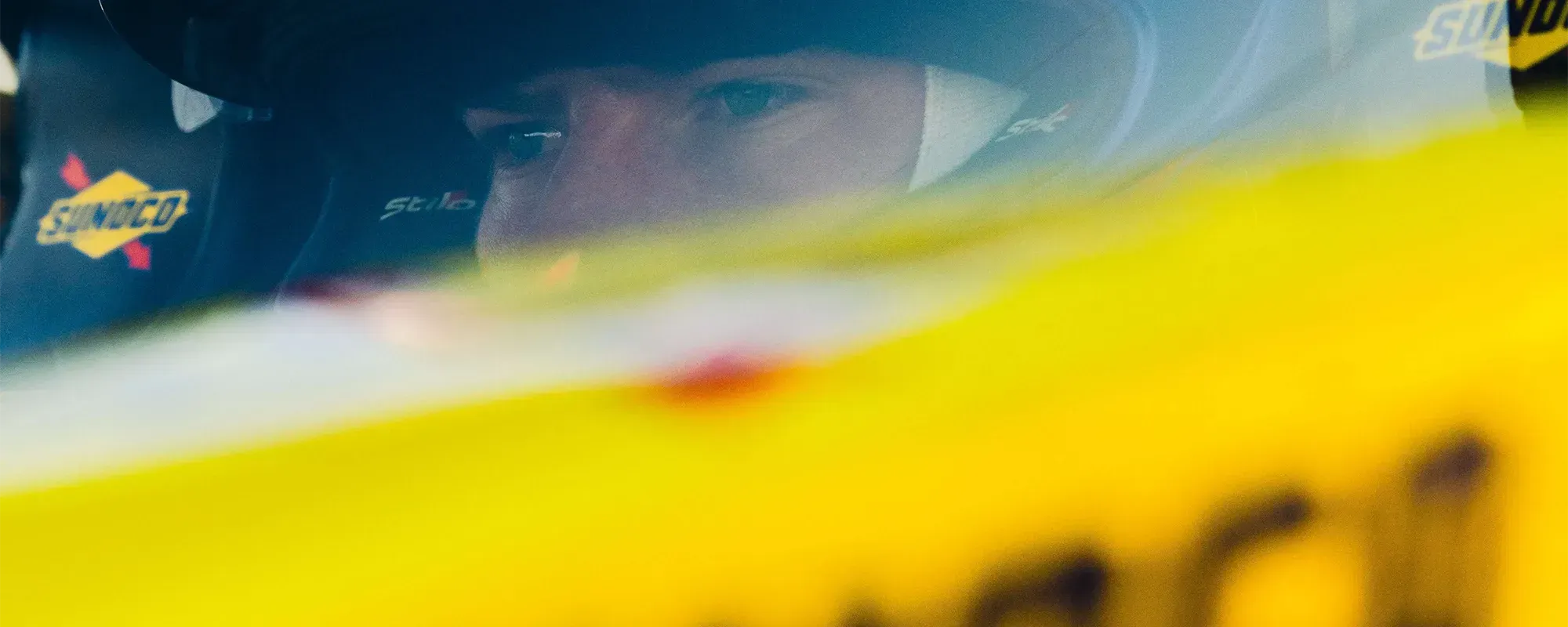 close up of indy car driver