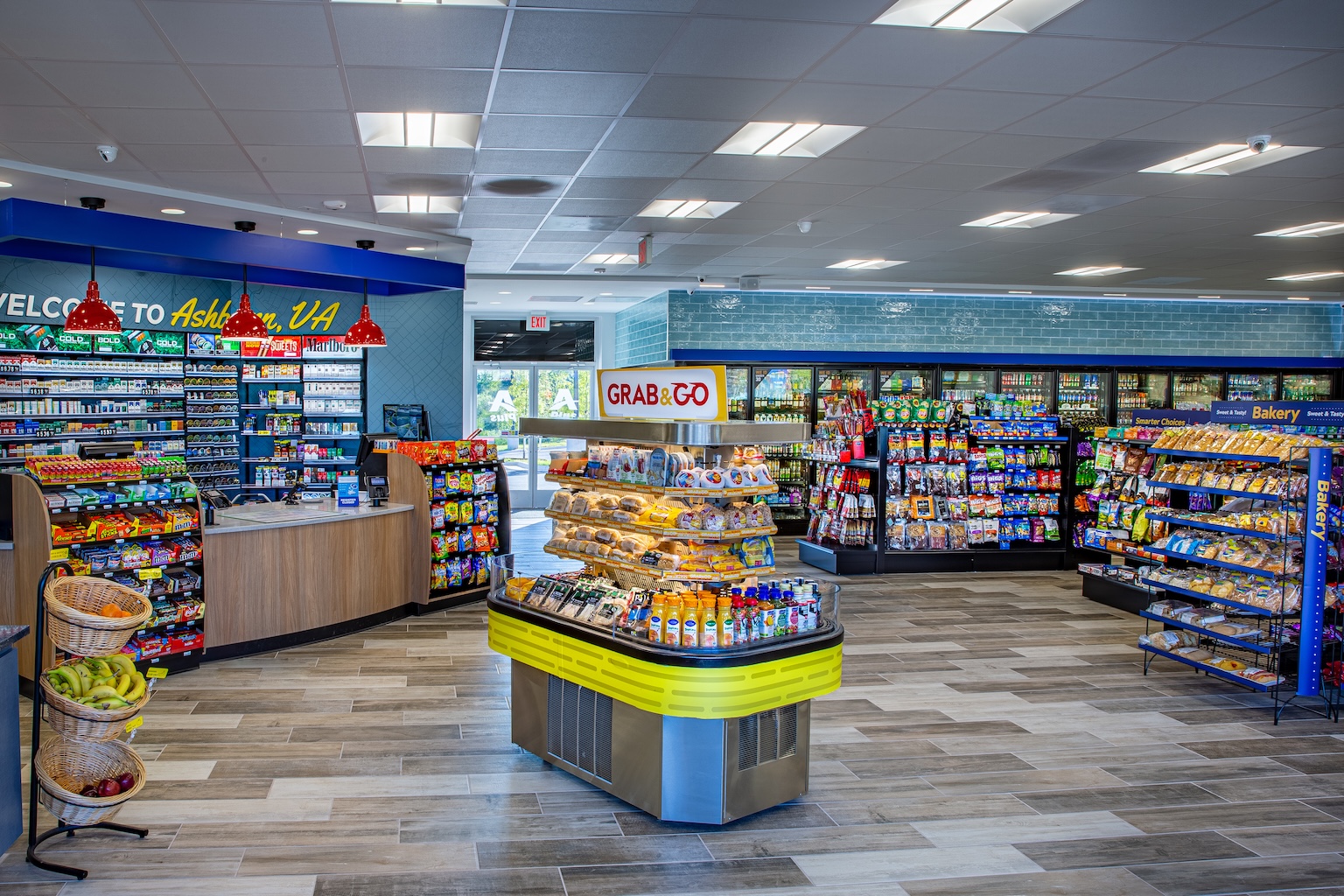 Well-stocked convenience store with grab-and-go snacks, drinks, and essentials
