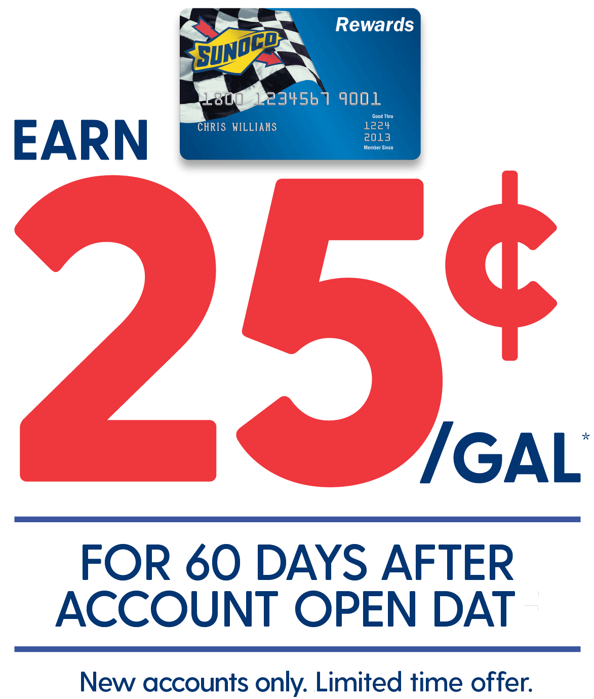 Earn 25 cents off per gallon for 60 days after account open date