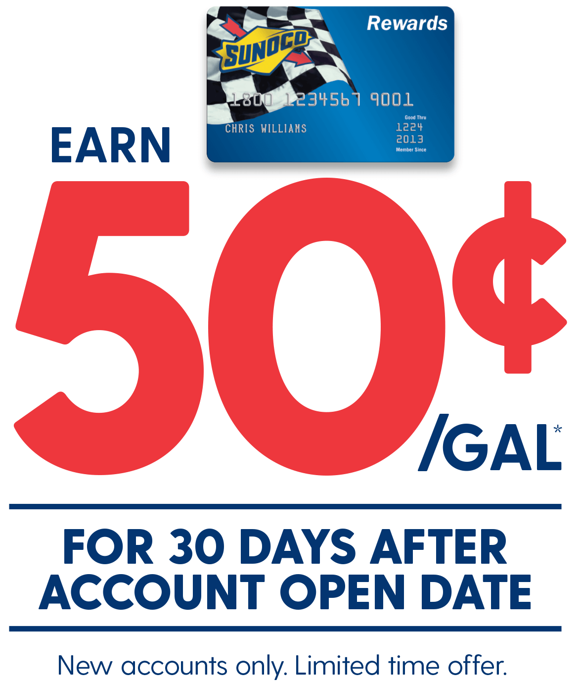 Earn 50 cents off per gallon for 30 days after account open date