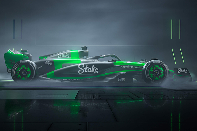 Stake F1 Team Kick Sauber vehicle with Sunoco partnership logo