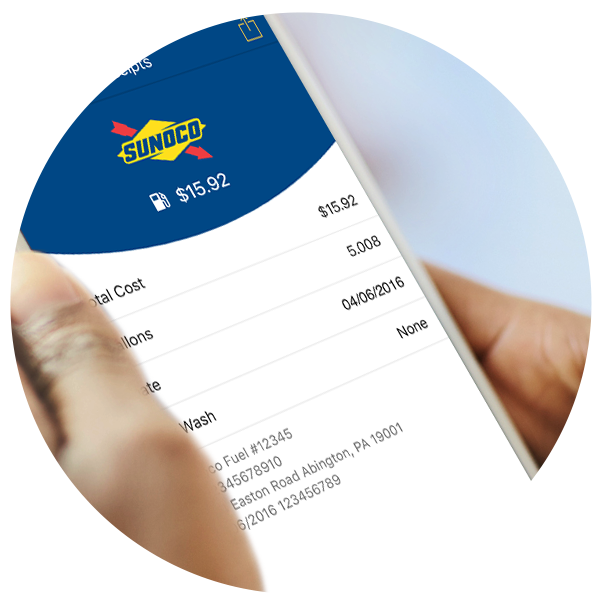 Person holding phone with Sunoco app