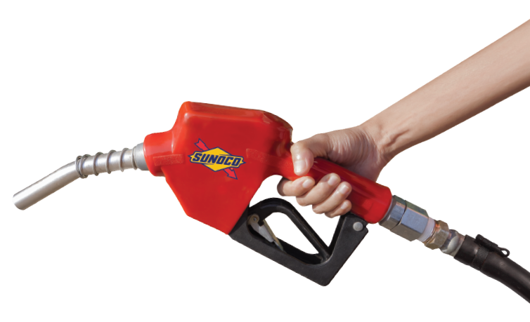 Hand holding Sunoco branded fuel pump